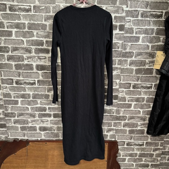 Sweaty Betty London Henley Midi Dress black ribbed long sleeve snap buttons neck - Picture 10 of 12